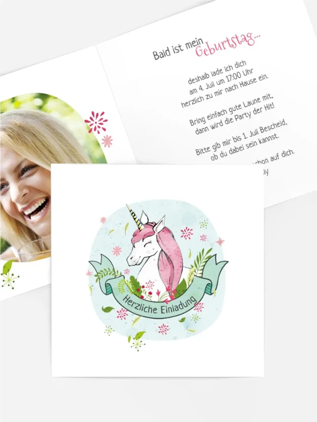 Geburtstagseinladung Einhorn mit Foto