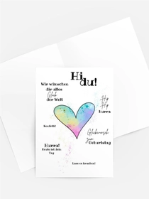 Geburtstagskarte „Hi du!“ – Herz & Aquarellspritzer
