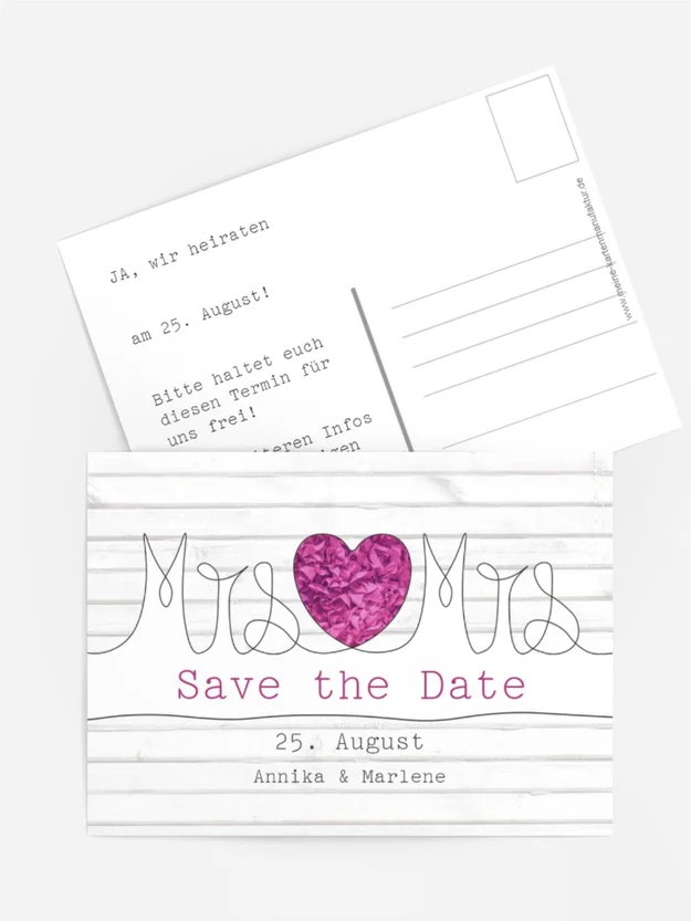 Save the Date Karte zur Hochzeit Mrs+Mrs
