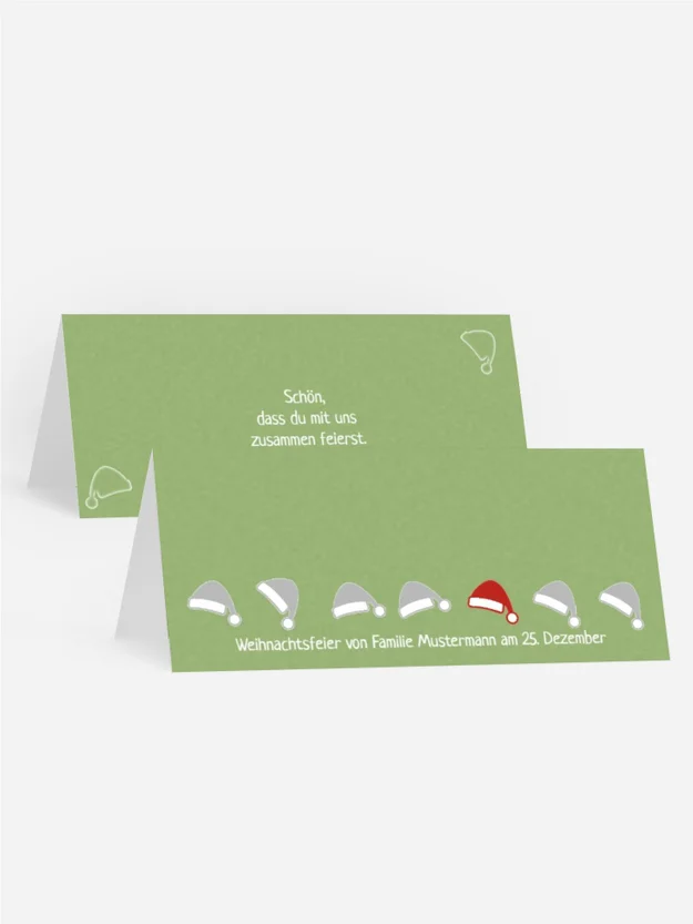 Weihnachtstischkarte Mützenreihe