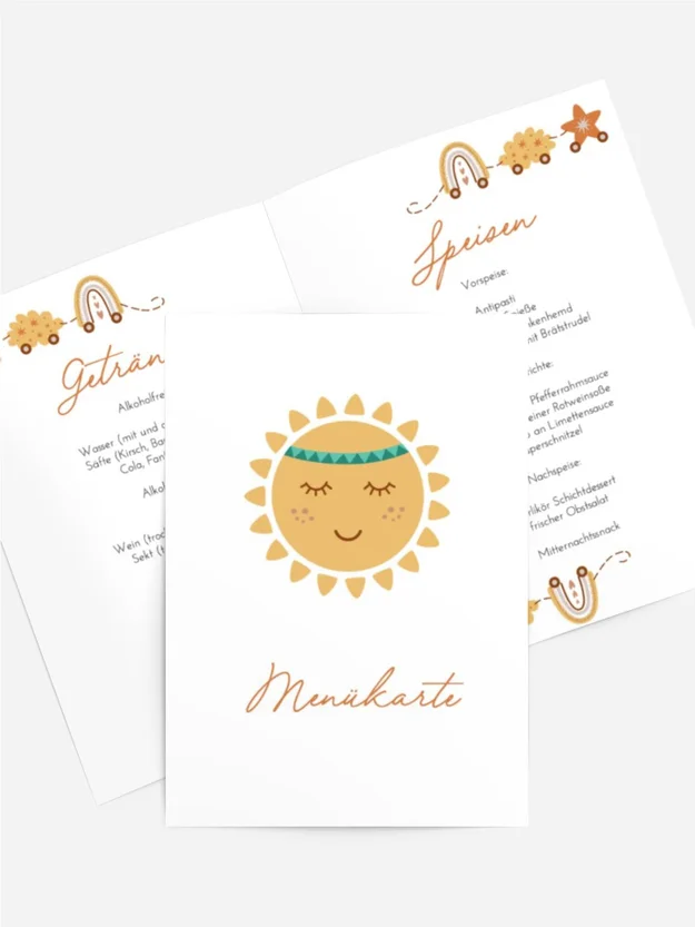 Menükarte Taufe Sonnenscheibe