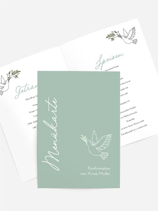 Menükarte Konfirmation Vogel des Friedens