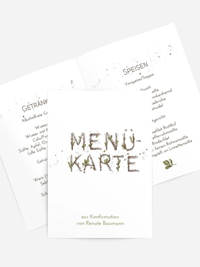 Menükarte Konfirmation Zweigentext Menükarte Konfirmation Zweigentext