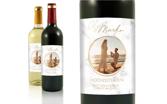 Hochzeit Flaschenetiketten Marmorkiste