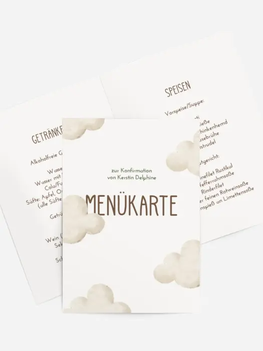 Menükarte Konfirmation Fabelhafte Wolken