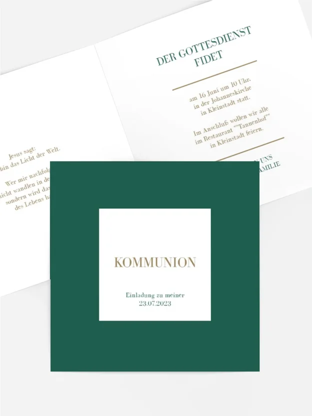 Einladungskarte Kommunion Helles Quadrat