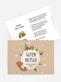 Neujahrskarte  Tiger und Schneekugel