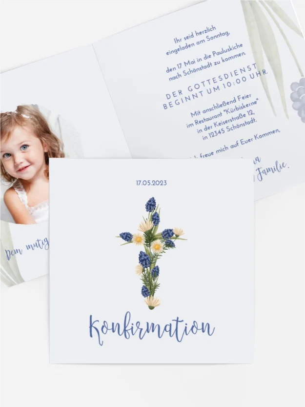 Einladungskarte Konfirmation Zarte Blumen