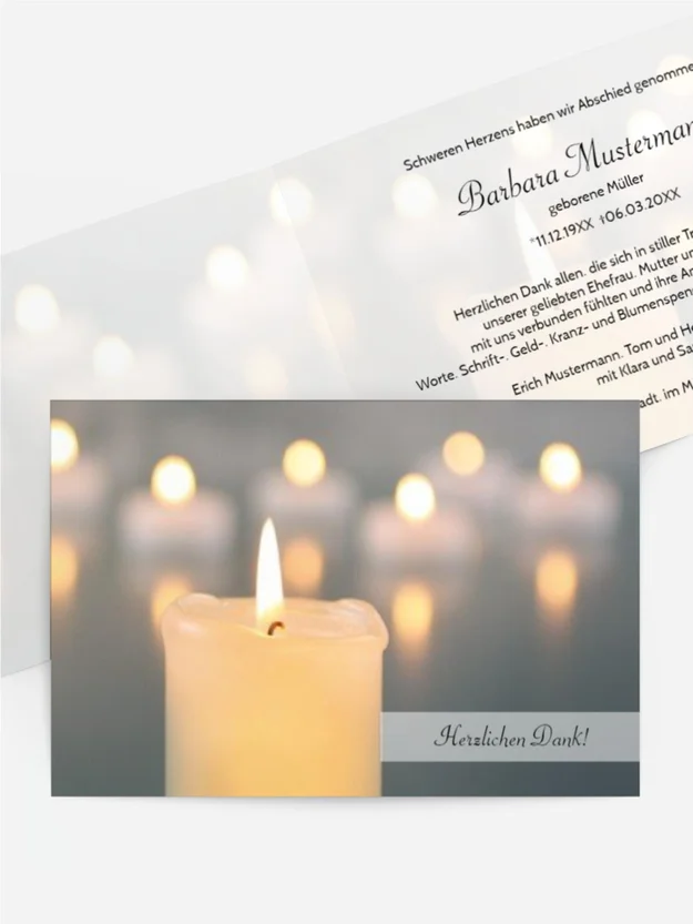 Trauerdanksagung Kerzenlichter quer