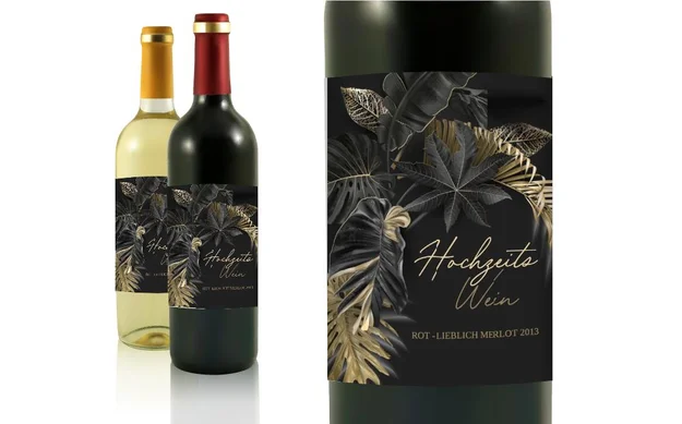 Hochzeit Flaschenetiketten Luxusblatt