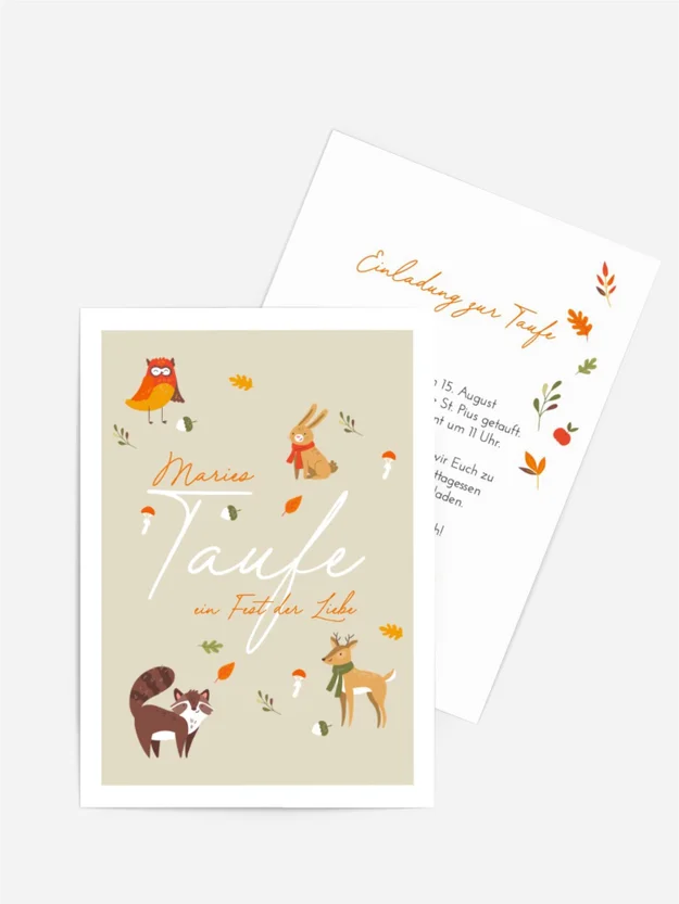 Einladungskarte Taufe Waldtiere Einladungskarte Taufe Waldtiere