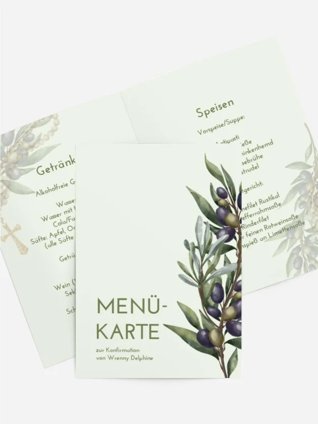 Menükarte Konfirmation Olivenzweige