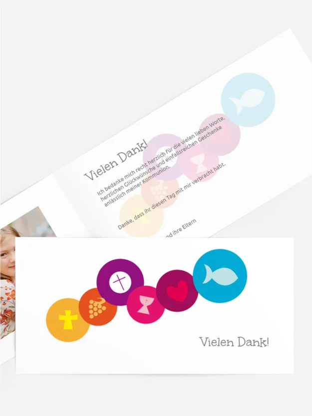 Danksagung zur Kommunion bunte Elemente