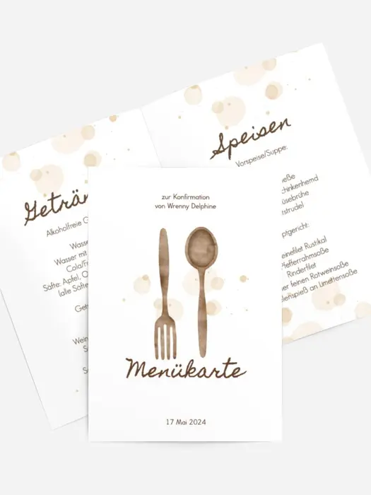 Menükarte Konfirmation In den Strahlen