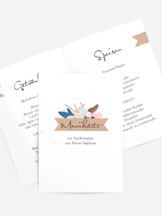 Menükarte Konfirmation Tauben des Friedens