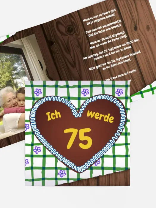 Geburtstagseinladungskarte Lebkuchenherz 75 Foto