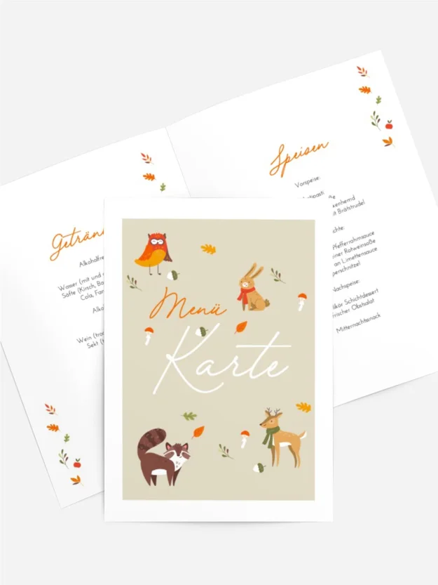 Menükarte Taufe Waldtiere
