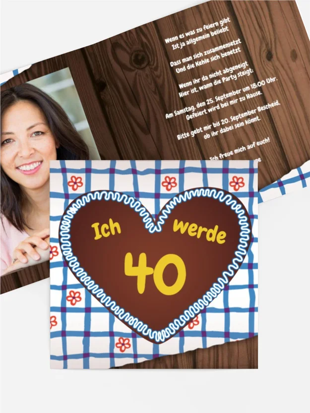 Geburtstagseinladungskarte Lebkuchenherz 40 Foto