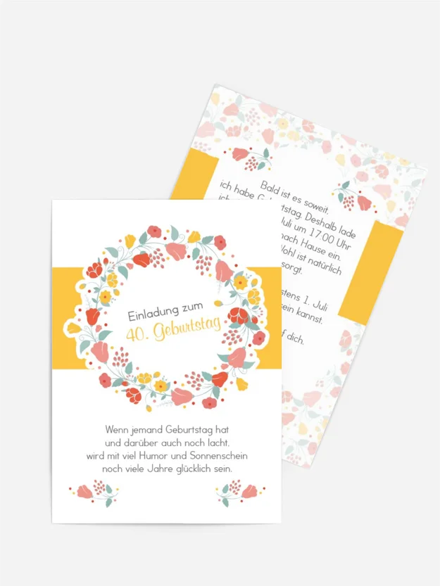 40. Geburtstag Einladung Blumenkranz