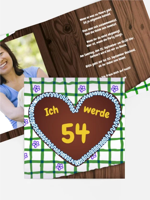 Geburtstagseinladungskarte Lebkuchenherz Foto