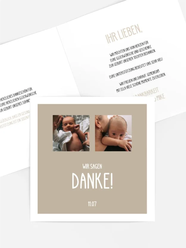 Baby Dankeskarte In der Mitte