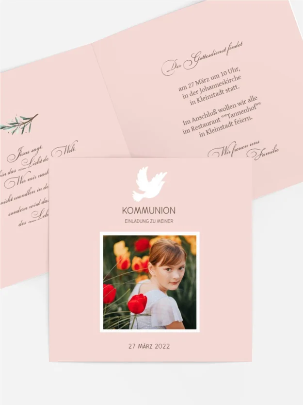 Einladungskarte Kommunion Hoffnungstaube