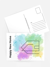 Einzugskarte „Happy New Home“ – Bunte Aquarellfarben