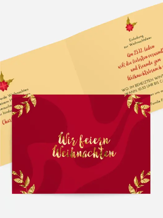 Einladung Weihnachten Goldene Blätter