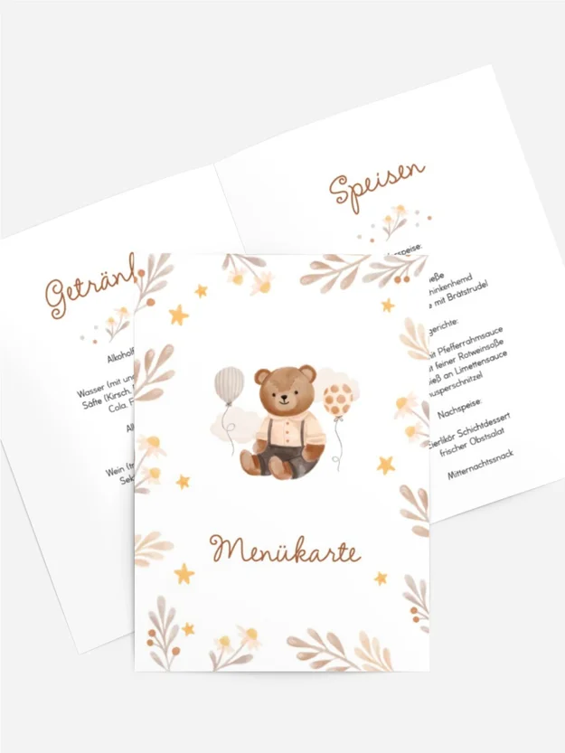 Menükarte Taufe Plüschfreund