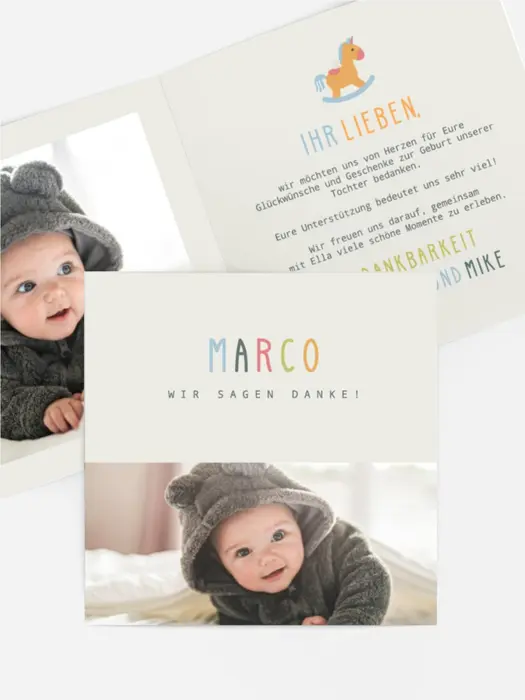 Baby Dankeskarte Junge Regenbogen