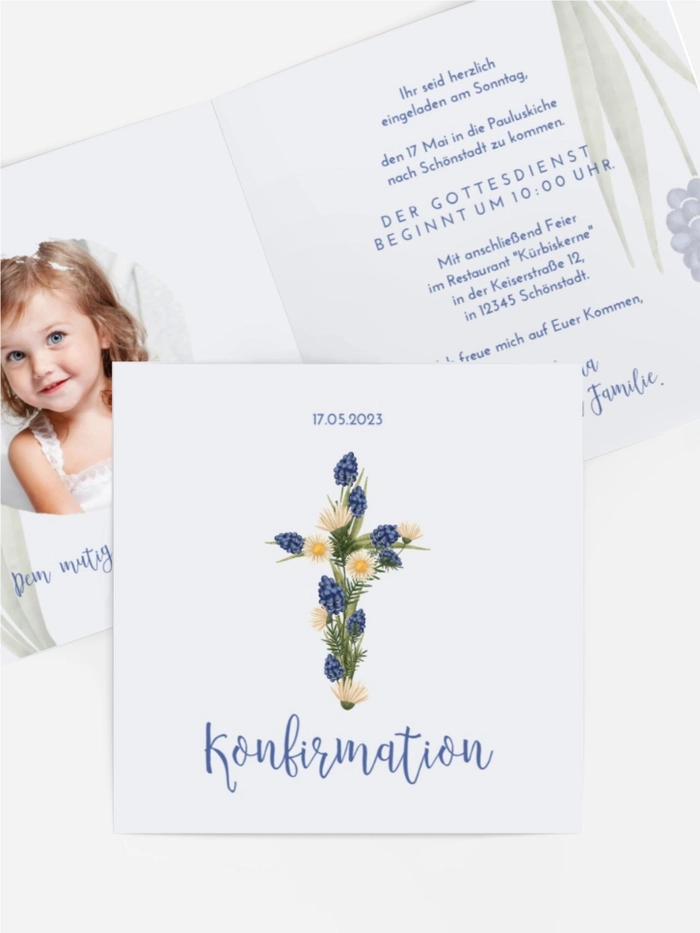 Einladungskarte Konfirmation Zarte Blumen Einladungskarte Konfirmation Zarte Blumen
