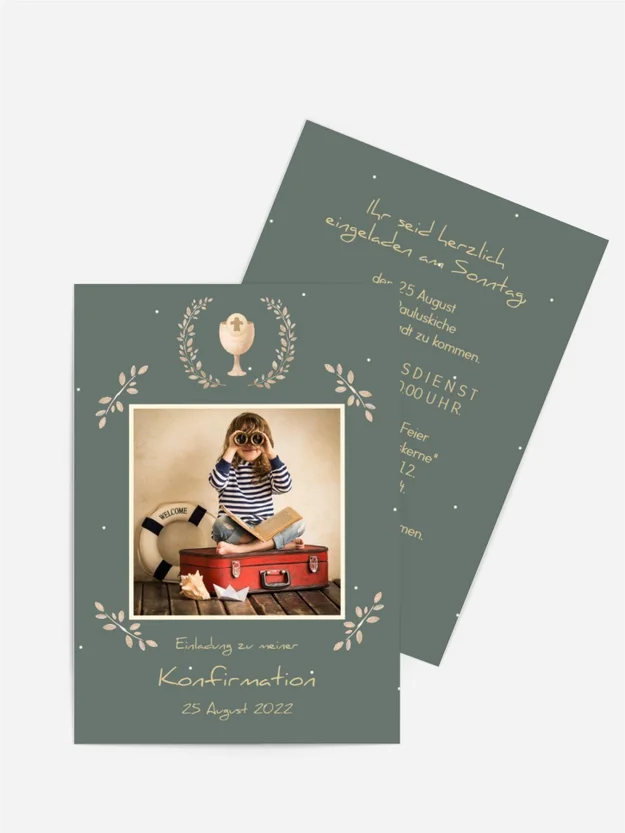 Einladungskarte Konfirmation Kelchkranz