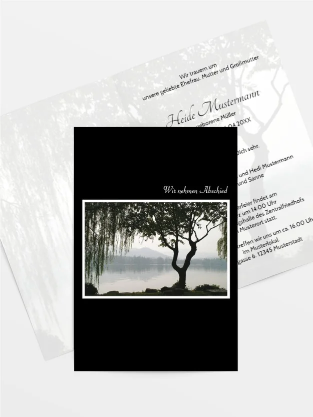 Trauerkarte Baum am See hoch Trauerkarte Baum am See hoch
