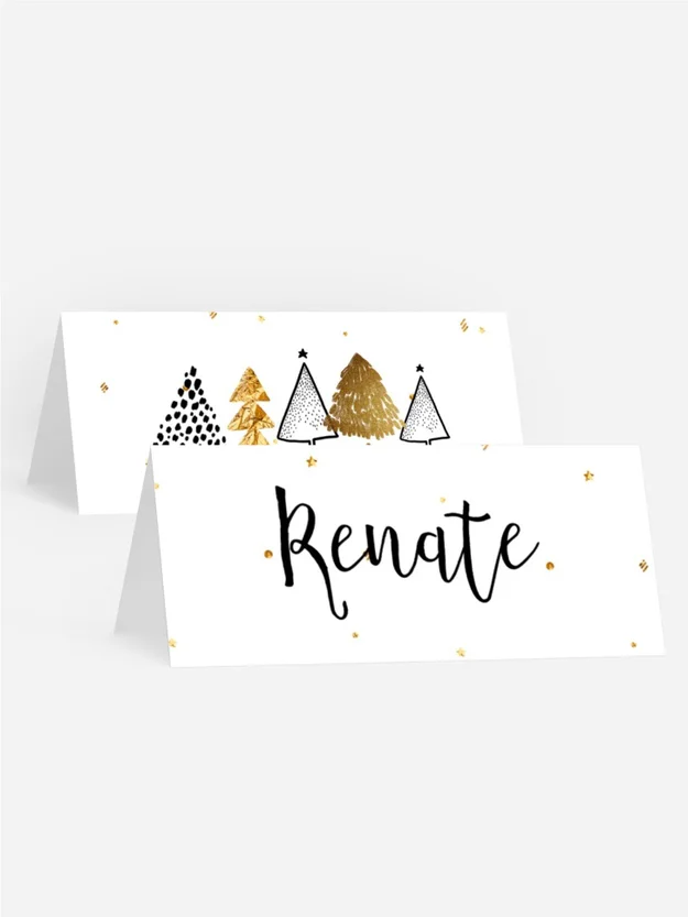 Tischkarte Weihnachten Goldene Weihnachtsbäume
