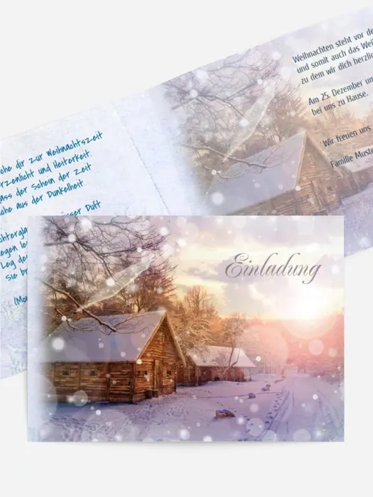 Weihnachtseinladung Privat Schneehütte