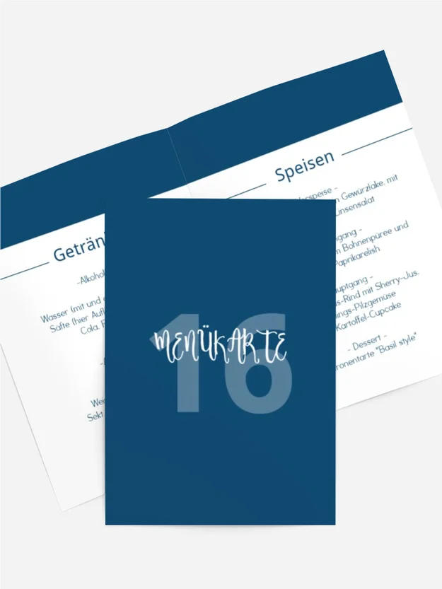 Menükarte Geburtstag sechszehn