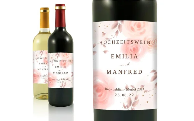 Hochzeit Flaschenetiketten Aquarall Natur