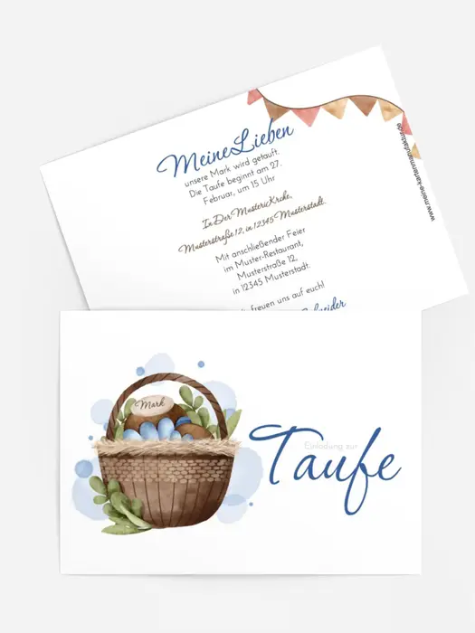 Einladungskarte Taufe Korb voller Glück Einladungskarte Taufe Korb voller Glück