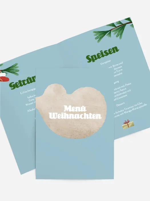 Menükarte Weihnachten Spielzeug im Wald