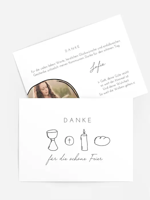 Dankeskarte zur Kommunion einfache Linien
