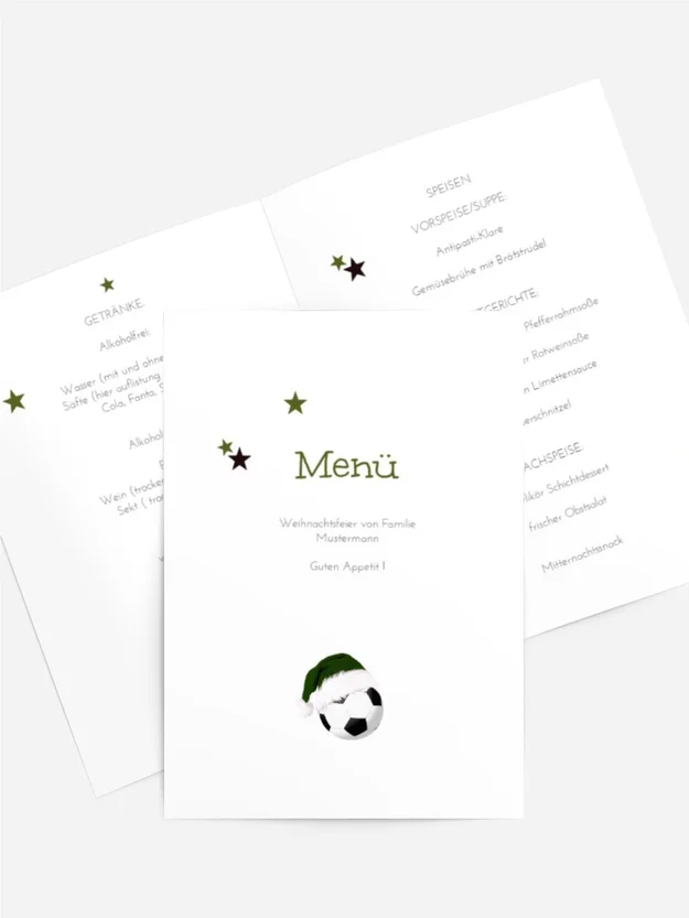 Weihnachts Menükarte Fußballmütze Weihnachts Menükarte Fußballmütze