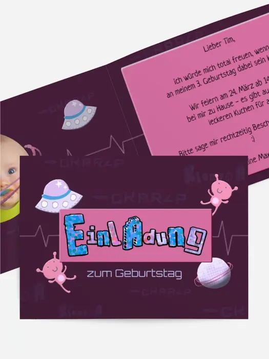 Kindergeburtstagseinladung "Up In Space mit Foto"