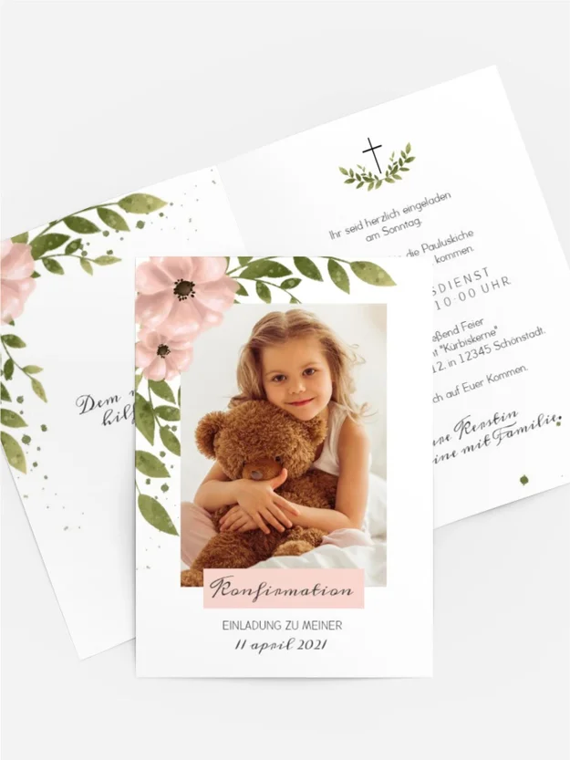 Einladungskarte Konfirmation Blumig