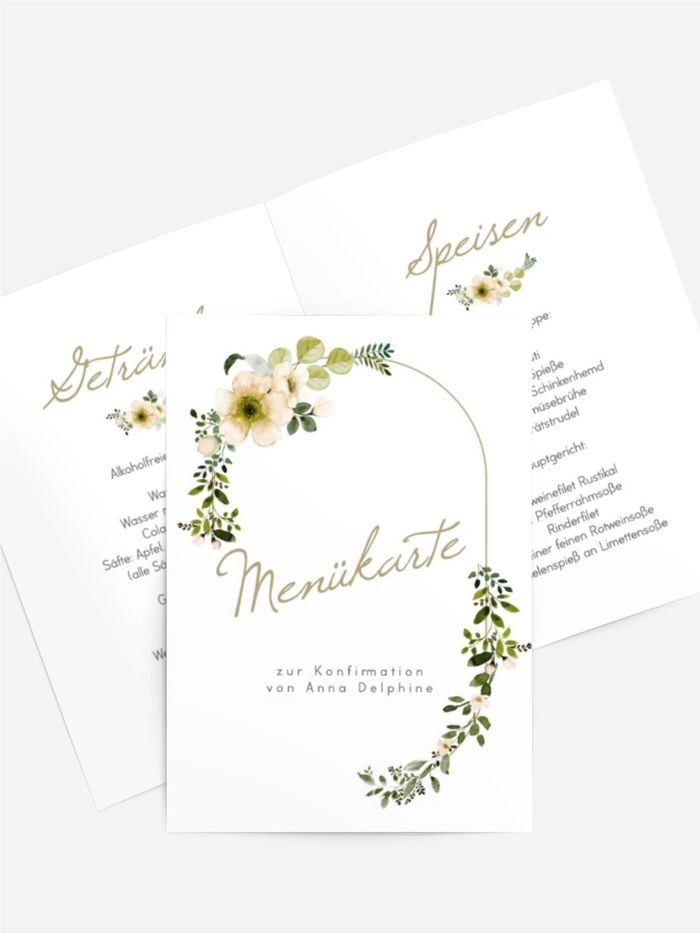 Menükarte Konfirmation Mit Blumen verschlungen Menükarte Konfirmation Mit Blumen verschlungen