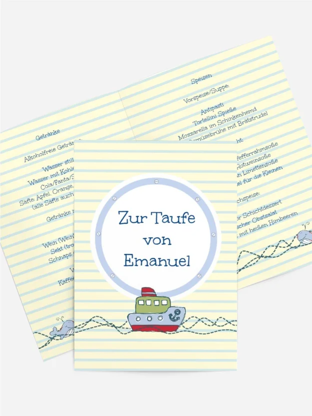 Taufe Menuekarte Meer Taufe Menuekarte Meer
