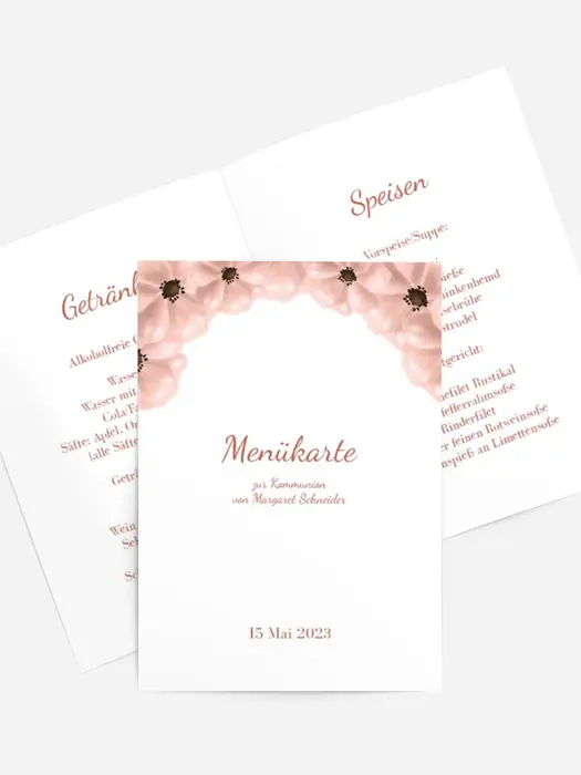 Menükarte Kommunion Blumige Konfirmation
