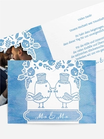 Dankeskarte Hochzeit "Vogelpaar Zylinder"
