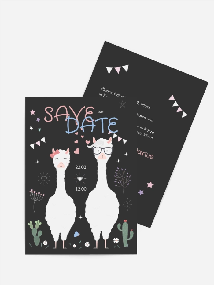Save the Date Karte Lamas Hochzeit Save the Date Karte Lamas Hochzeit