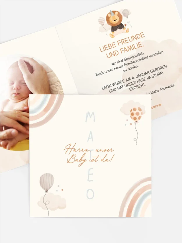 Babykarte Löwenjunges und Bälle