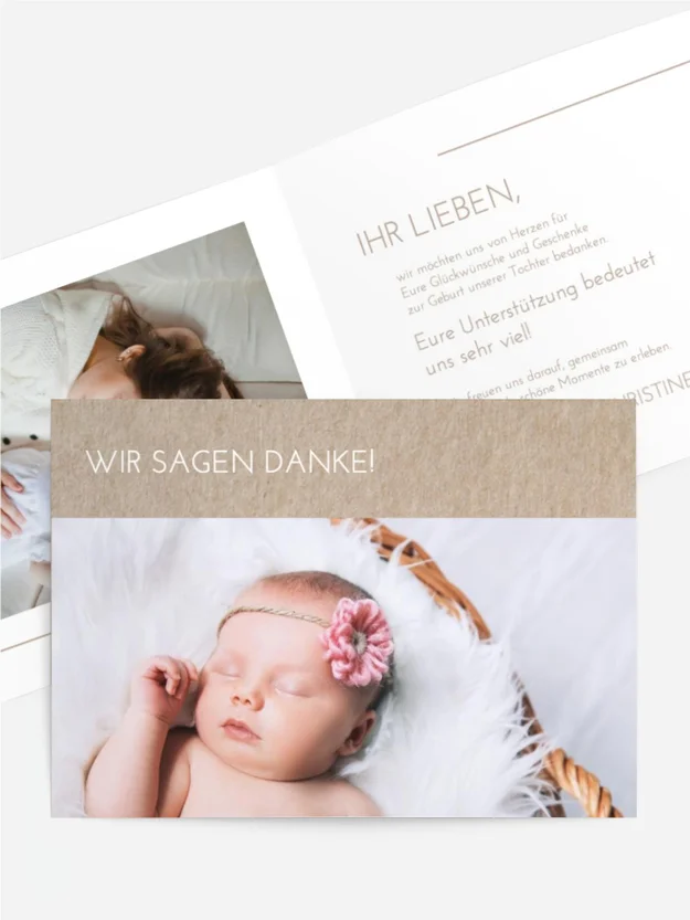 Baby Dankeskarte Rosa Blume